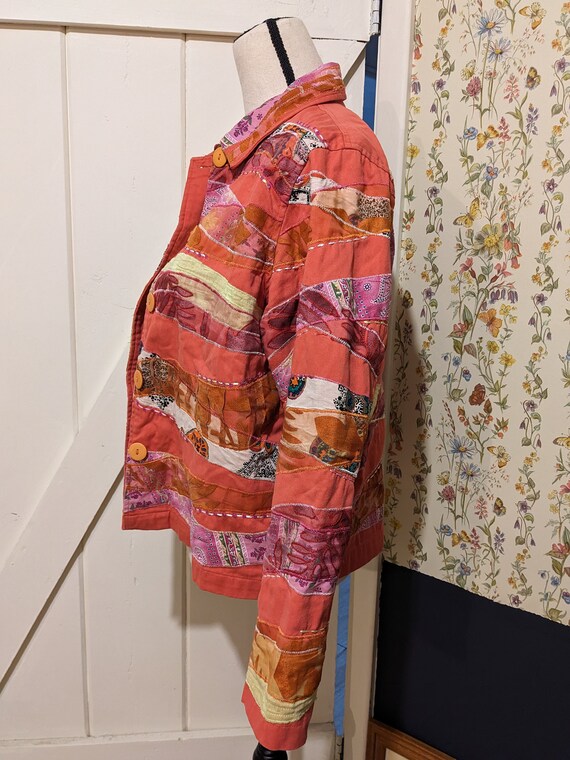 Pink Orange Yellow Fun Pattern Patchwork Jacket - image 6