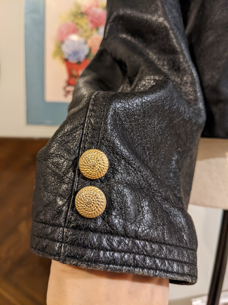 Vintage Black Leather Jacket Gold Hardware Etsy