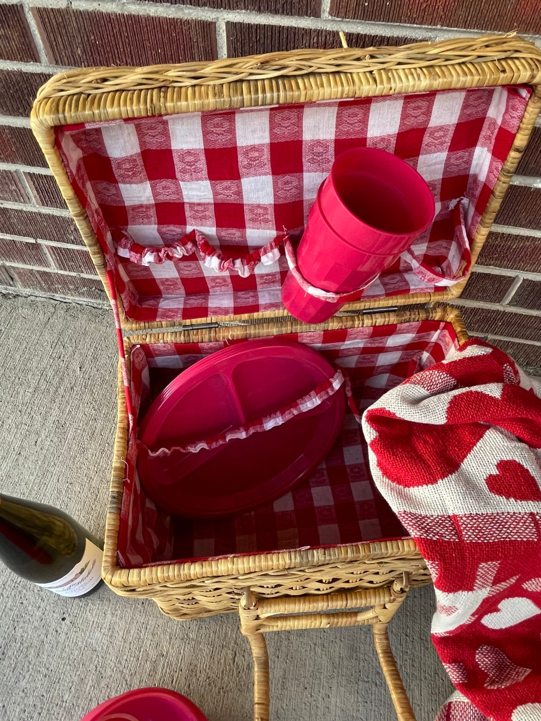 Vintage Rattan Picnic Basket Etsy