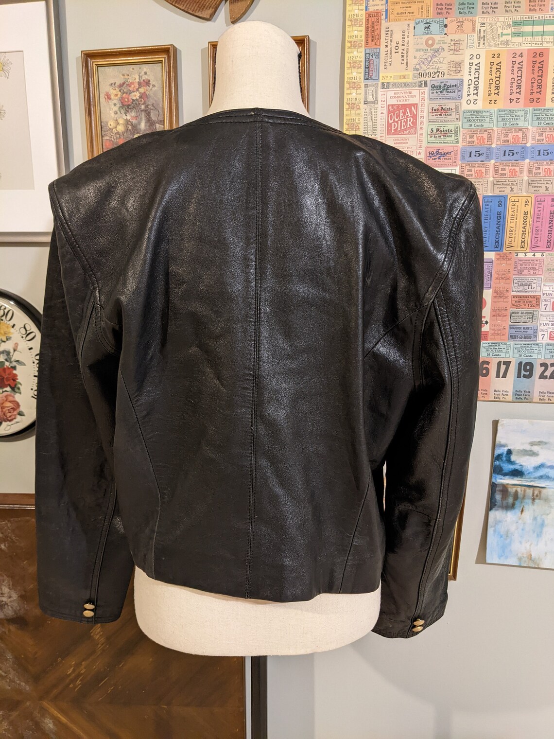 Vintage Black Leather Jacket Gold Hardware Etsy
