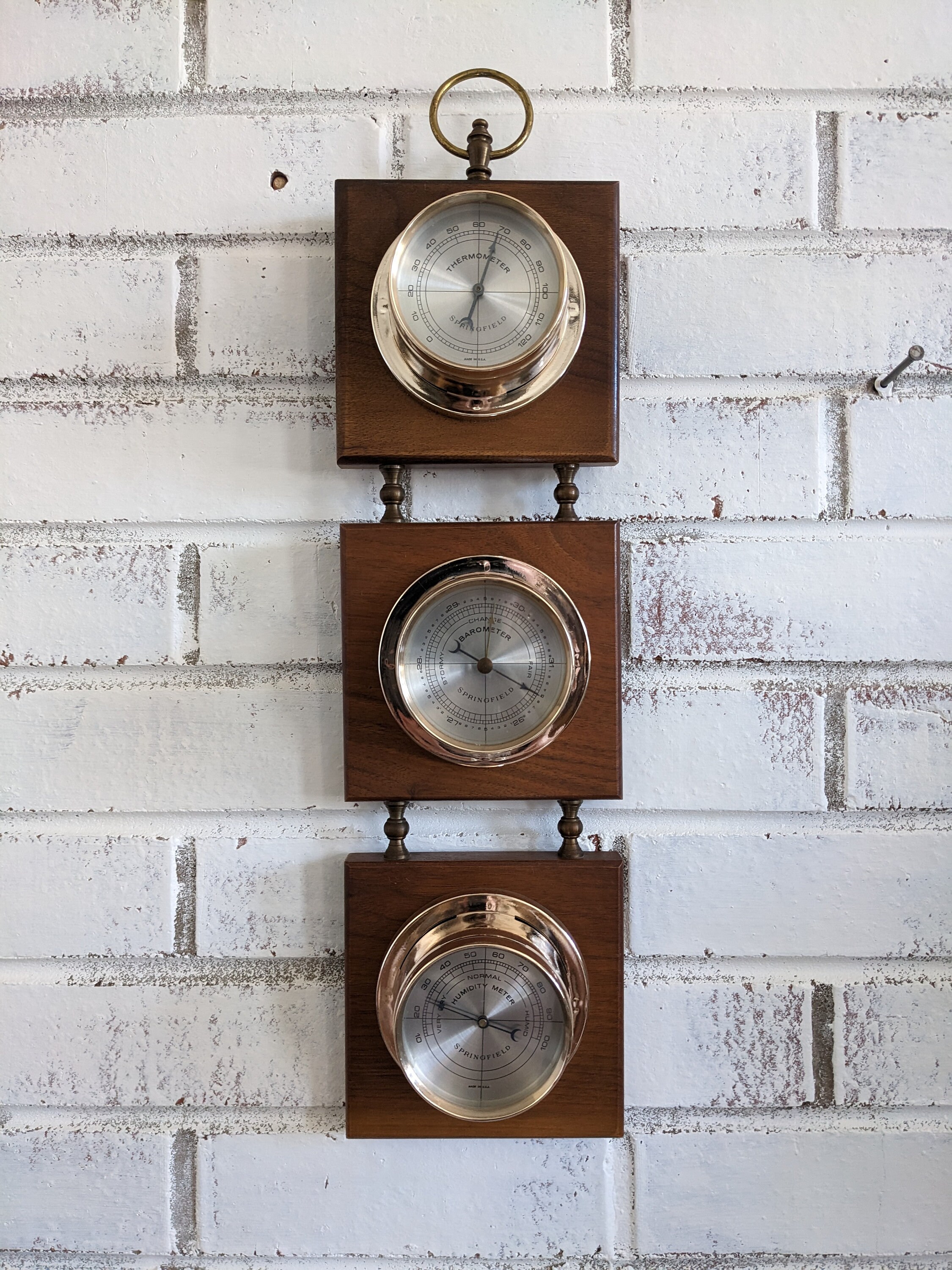 Vintage Springfield Barometer With Brass Accents Etsy