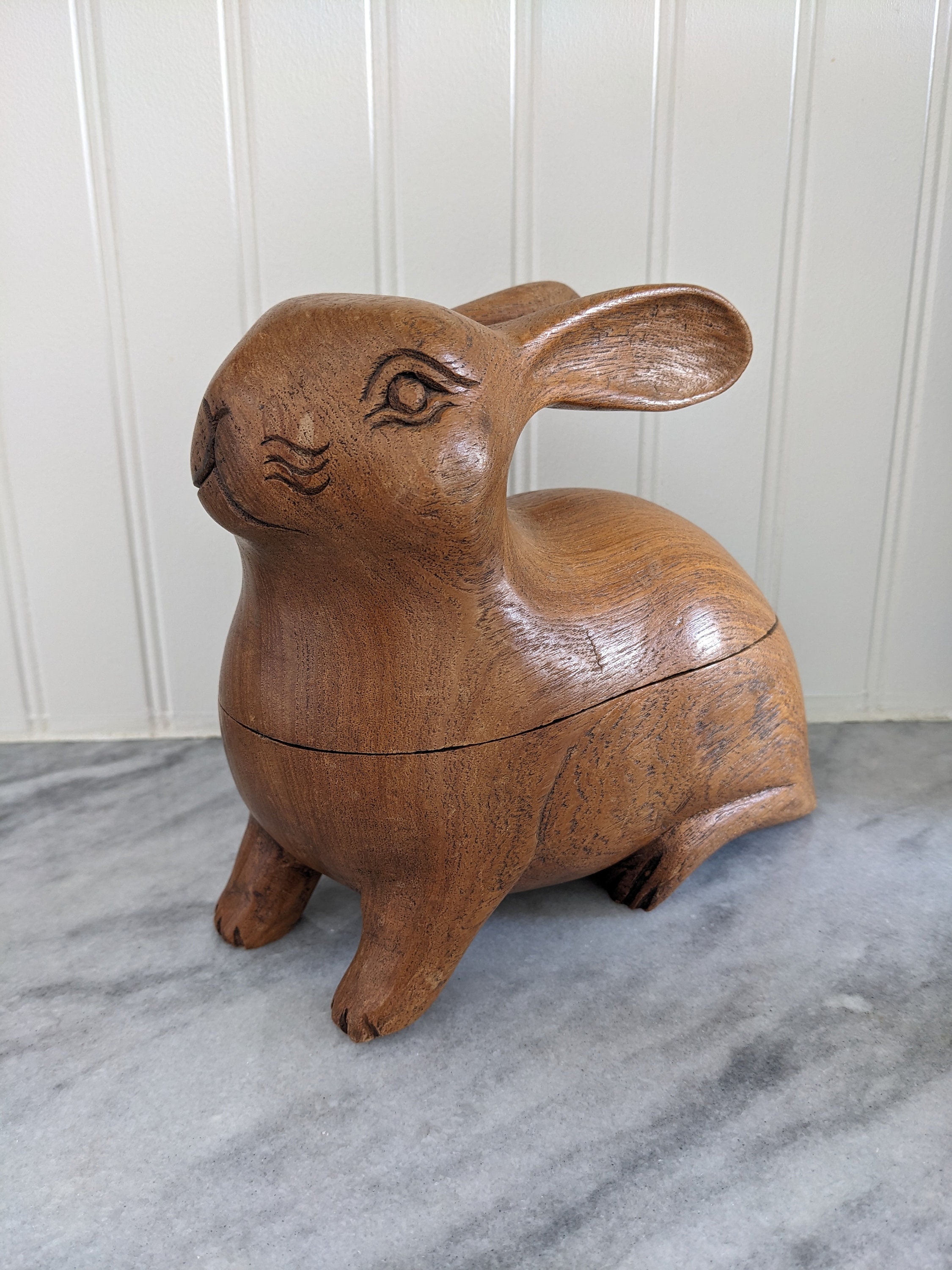 Antique 1940s French Handcarved Wooden Rabbit Container - Etsy