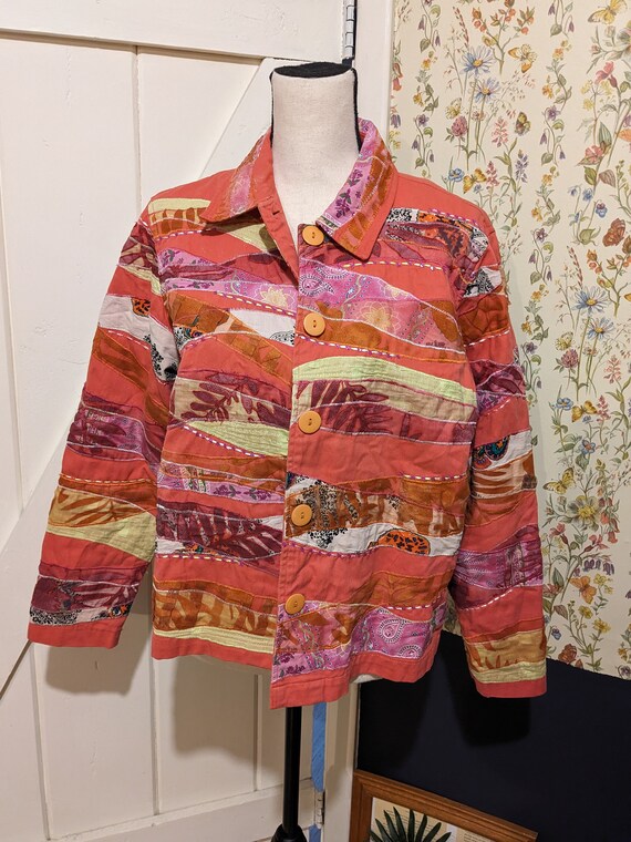 Pink Orange Yellow Fun Pattern Patchwork Jacket - image 5