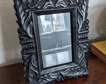 Black Wood Hand Carved Ornate Picture Frame