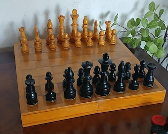 Vintage Holz Klapp Schach Dame Dame