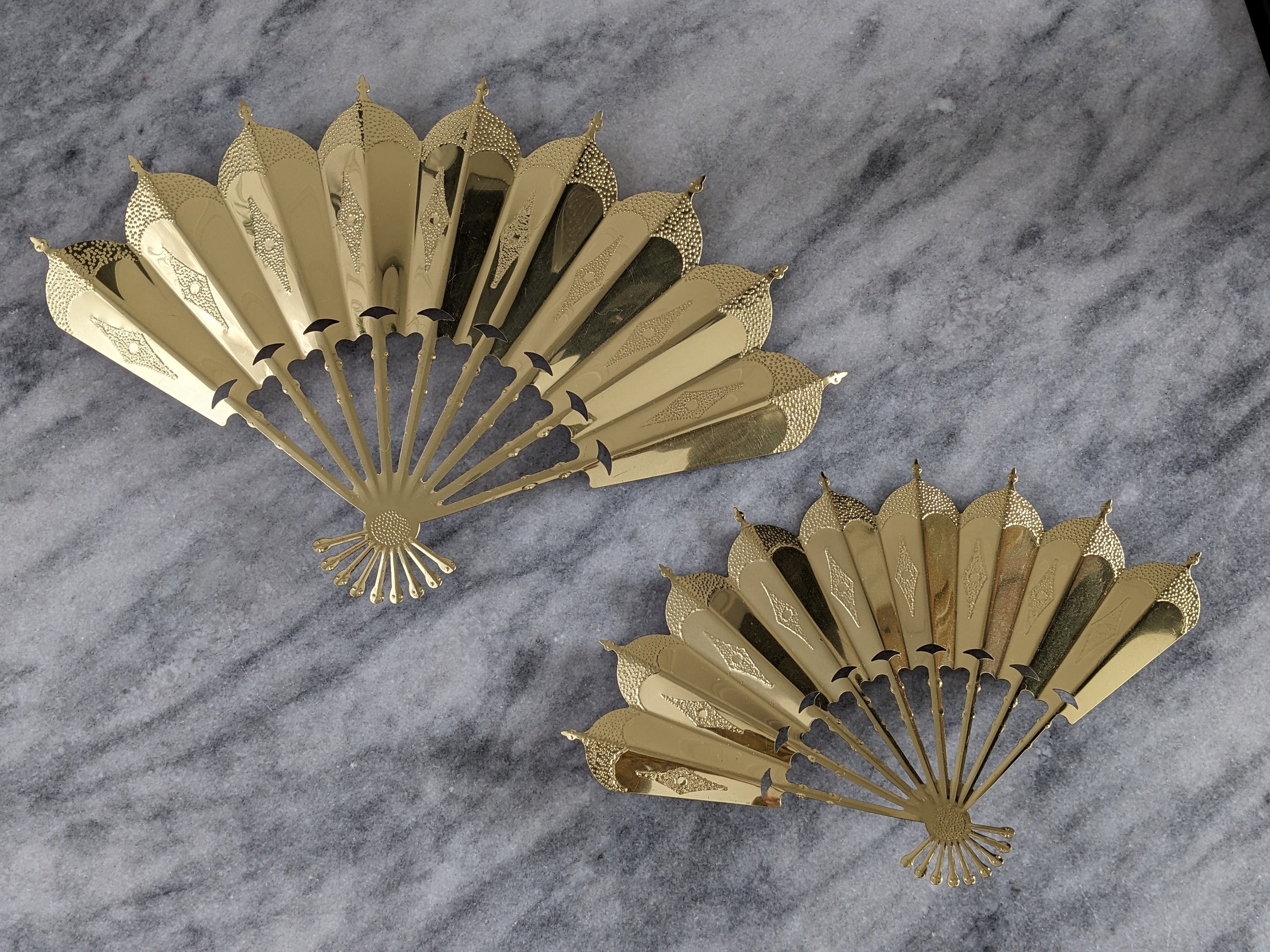 Set of 2 Vintage Brass Wall Hanging Oriental Fans Etsy