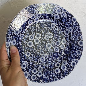 Set of 8 Vintage Blue Calico Burleigh Staffordshire Plates 7.75