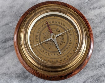 Vintage Nautical Desktop Wood and Brass Compass