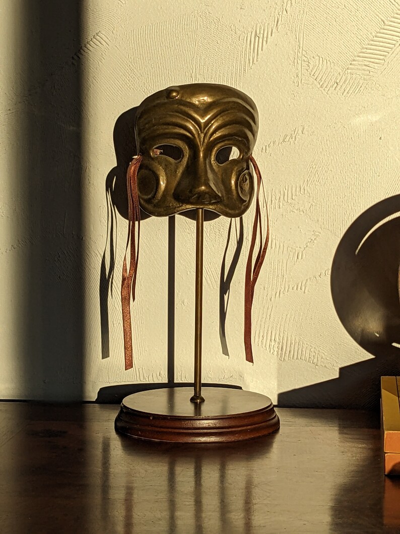 Vintage Brass Theater Masquerade Mask on Stand image 7