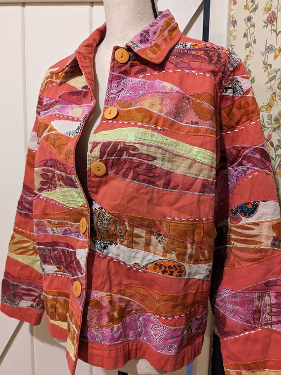 Pink Orange Yellow Fun Pattern Patchwork Jacket - image 3