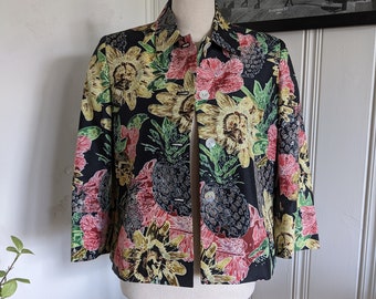 Early 2000s Silk Tropical Floral Pineapple Button Up Top Jacket