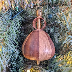 Handcrafted Turned Wood Brass and Copper Tree Ornament