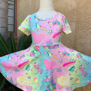 Girl Short Sleeve Small world, Cotton Candy Sweet Treats Disney Inspired Park Dress