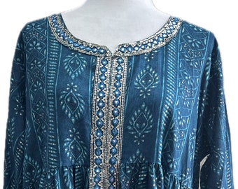 Blue Rayon Kurti with Sequin Detail: Indian Women's Fashion