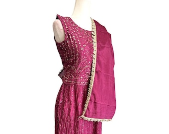 Magenta Georgette Salwar Suit: Large, Mirror Embroidery Party Dress