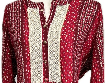 Red Rayon Kurti with Sequins: Indian Women's Ethnic Dress (4XL)