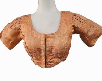 Blusa india de brocado: mangas plisadas, top sari acolchado y confeccionado