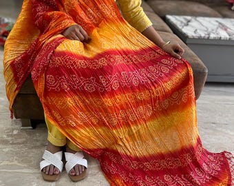 Dupatta de seda étnica - Leheriya Bandhej - India tradicional