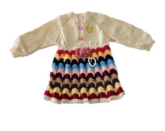 Suéter de punto de lana para niña: falda princesa rosa o multicolor