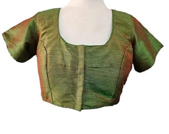 Blusa sari de seda y algodón: blusa india confeccionada con relleno (talla 44)