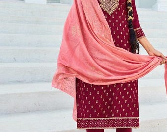 8XL / Elegante Salwar con estampado metalizado en tallas grandes para fiestas