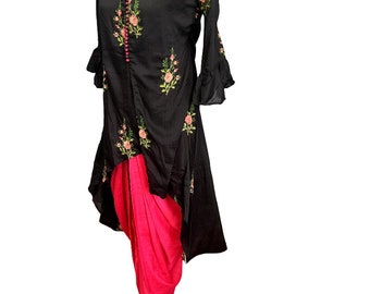 Traje Salwar floral negro estilo Dhoti