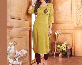 Rayon Kurti Top: Handwork Embroidery, Size Large