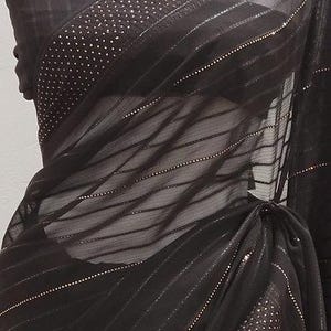 Stunning Designer Chiffon Saree in Black with Stone Work | Party Wear Saree