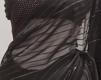 Sari de gasa negra: diseño con piedras, ropa de fiesta
