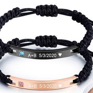Personalized Braided Cord Bracelet: Custom Engraved ID Plate, Adjustable Gift