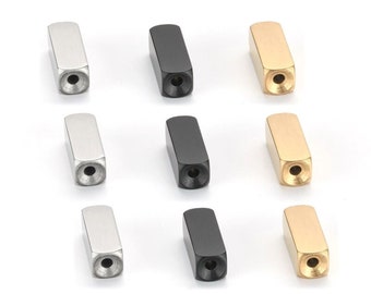 パーソナライズ可能なゴールドステンレススチール製スペーサービーズ：刻印可能なDIYチャーム（6mm×16mm）