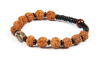 Handgemachtes Rudraksha Armband: Tibetische Dzi Augenstein Perlen