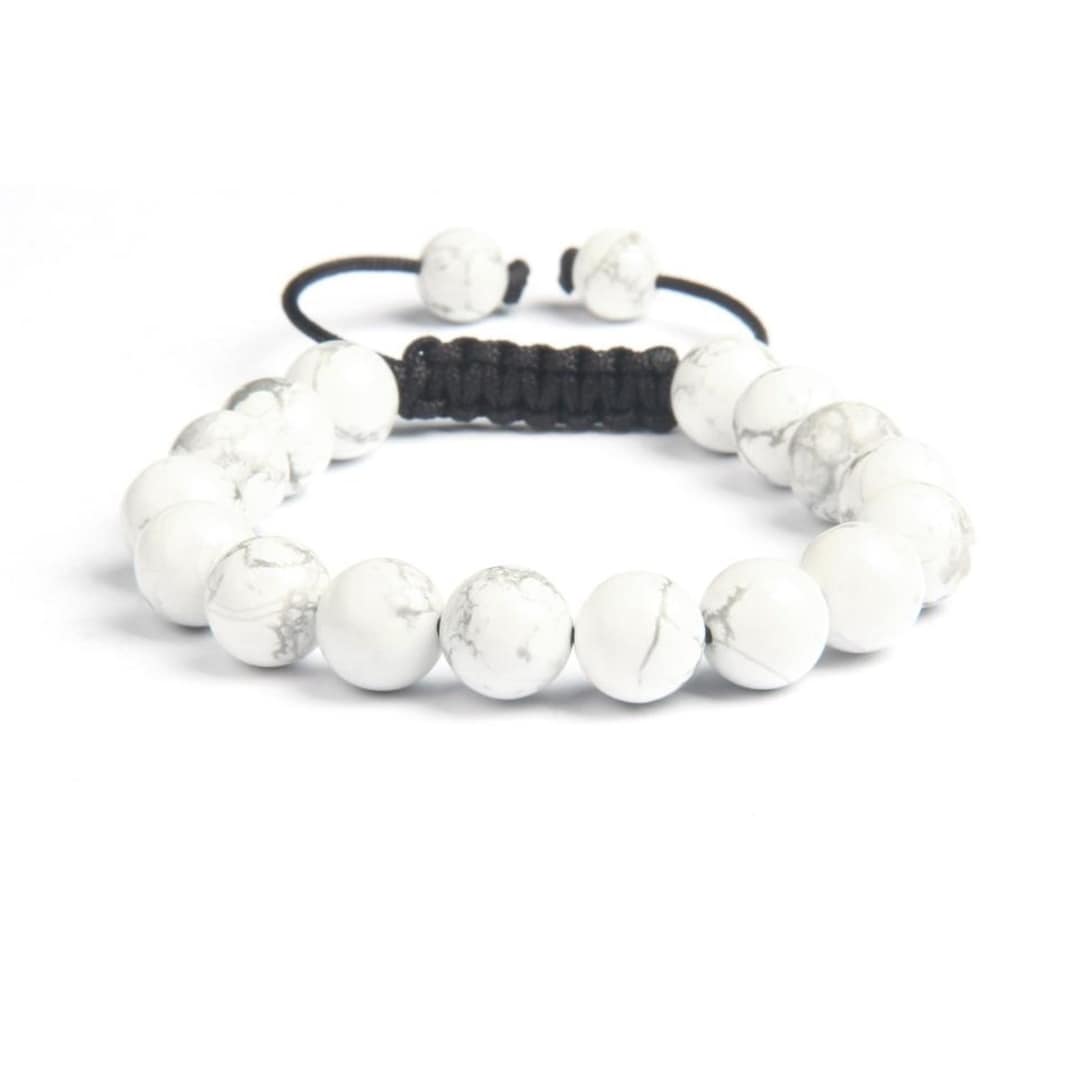 ハンドメイド☆ビーズ☆ブレスレット ハウライト なは柄ビーズ パワーストーン ハンドメイドハウライトビーズブレスレット：調節可能なユニセックス