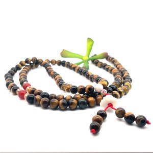 Buddhist 108 Beads Tiger Eye Stone Meditation Prayer Mala Tibetan Rosary Religious Jewelry