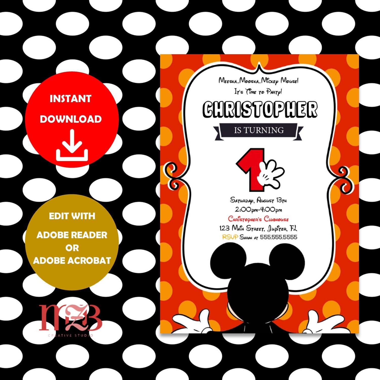DIGITAL Mickey Mouse Birthday Invitation Birthday Invitation Etsy