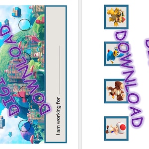 May include: A printable digital download featuring a colorful Mario themed design with the text "DIGITAL DOWNLOAD". The design includes various characters from the Mario franchise, including Mario, Luigi, Peach, Bowser, Donkey Kong, Toad, and Yoshi.