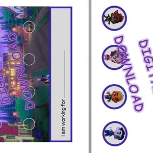 Peut inclure: Une feuille d'activité imprimable mettant en scène des personnages du dessin animé Super Monsters. La feuille comprend une image colorée de l'école des Super Monsters et une section pour écrire. Le côté droit de la feuille présente un design violet et blanc avec les mots "Digit All Download" et des images des personnages de Super Monsters.