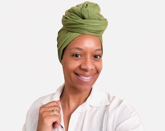 Army Green Jersey Stretch Headwrap | Soft Breathable Fabric, Protective Hair Design | Full Coverage Chemo-Friendly