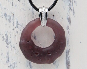 Upcycled Purple Donut Necklace, Recycled Glass Pendant