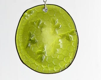 Honeycomb with Tiny Bees Recycled Bottle Bottom Suncatcher
