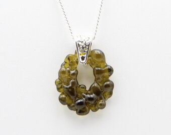 Upcycled Green Statement Necklace, Recycled Glass Pendant