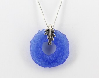 Upcycled Blue Donut Necklace, Recycled Glass Pendant