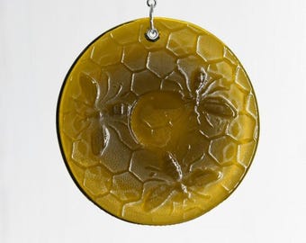 Honeycomb with Three Bees Recycled Bottle Bottom Suncatcher