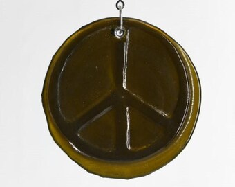 Peace Symbol Suncatcher from an Upcycled Wine Bottle