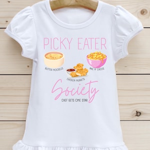 DIGITAL FIL | Direktnedladdning | PNG | Picky Eater Society | Rolig humor | Kycklingnuggets | Mac n Cheese | Utskrivbar design för DTF-sub
