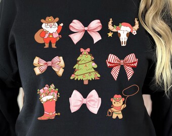 DIGITAL FILE | Instant Download | PNG | Country Western Christmas Coquette Bows | Vintage Popular Trendy | Printable Design for Shirts | dtf