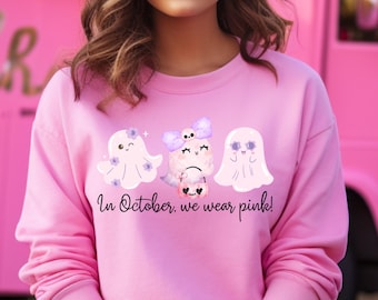 DIGITAL FILE | Instant Download | PNG | In October We Wear Pink | Halloween | Ghost | Breast Cancer Awareness | Printable Design for Shirts