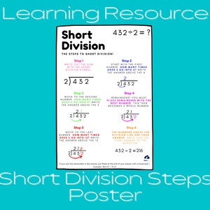 Lärandematerial: Poster med korta divisionssteg - PNG, JPEG, PDF
