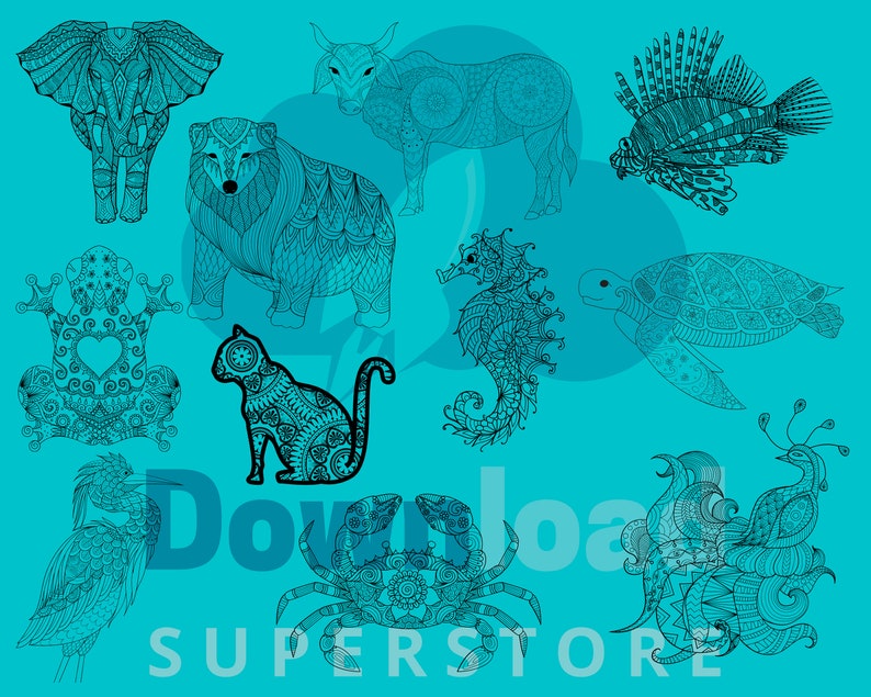 50 Mega Animal Mandala Bundle PNG, JPEG, Pdf Etsy