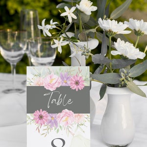 Flowers design Wedding Table Numbers Printable, Table Numbers Template, Calligraphy Table Numbers, Editable. 4*6